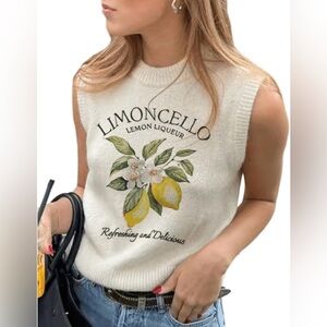 Women's Lemon Graphic Sweater Vest Sleeveless Knitted Loose Tank Top